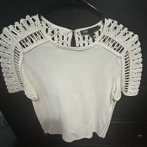 Maje White Crochet Sleeve Women's Top
